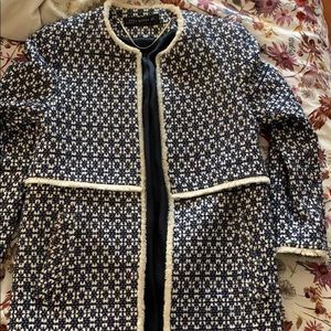 Zara Blue and White jacquard boxy coat